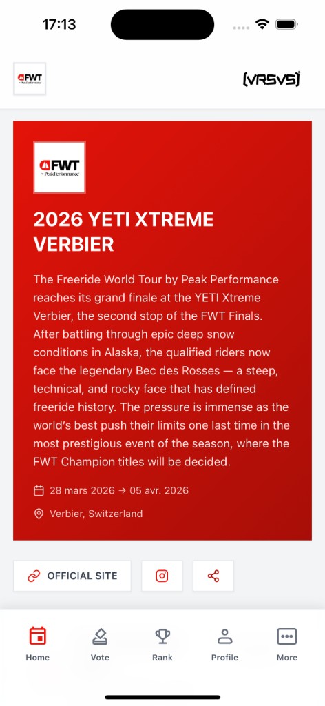 VRSVS · webapp fan, événement Xtreme Verbier