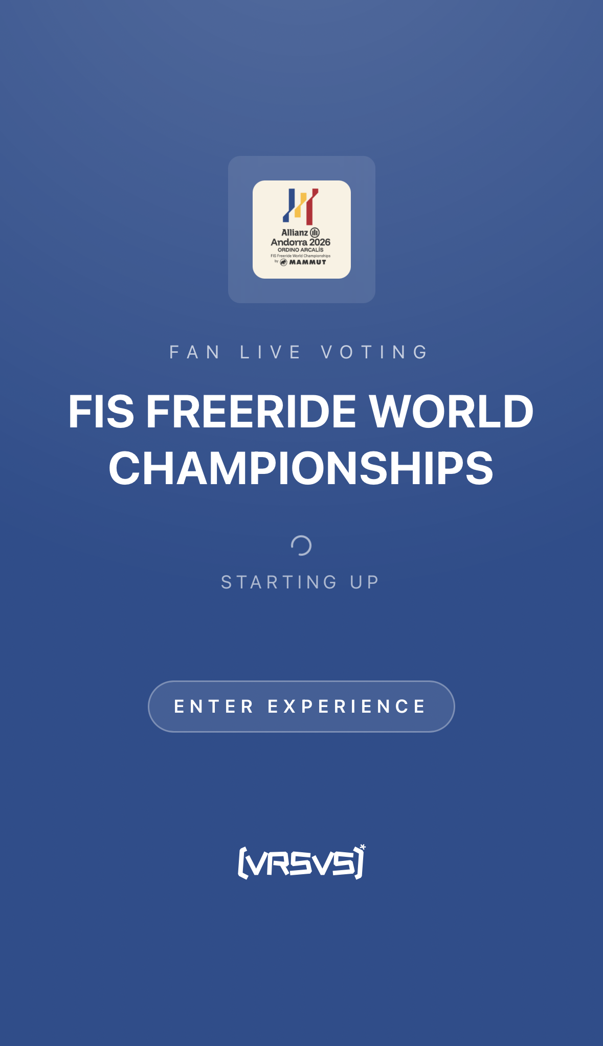 VRSVS · écran d'entrée fan live voting